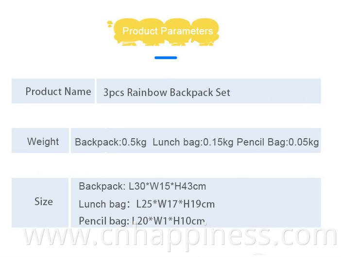 Wholesale Travel Fashion Funny Schoolbags Set With Laptop Backpacks Insulated Picnic Bag Pencil Case Rainbow Backpack For Girls